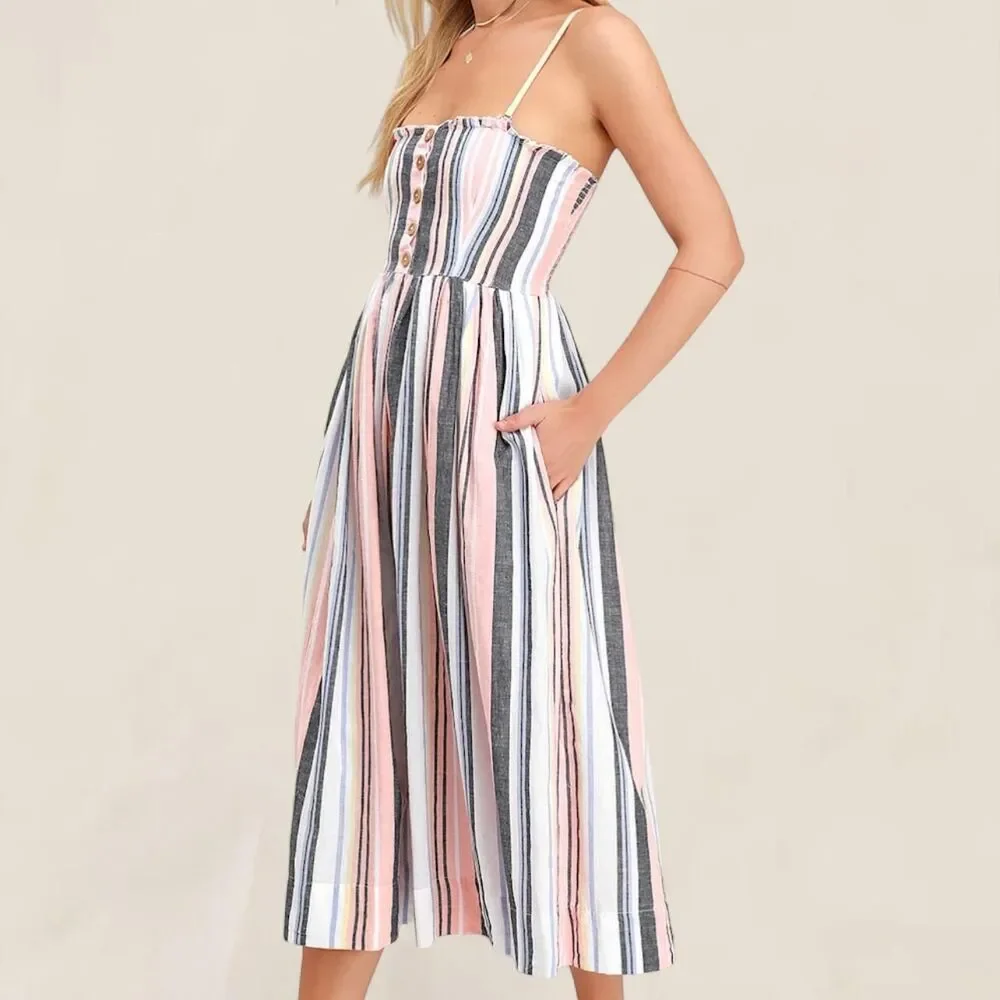 Free People lilah multi striped baby doll sun midi dress | small new